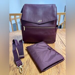 Burgundy Backpack Diaper Bag with Gold Accents